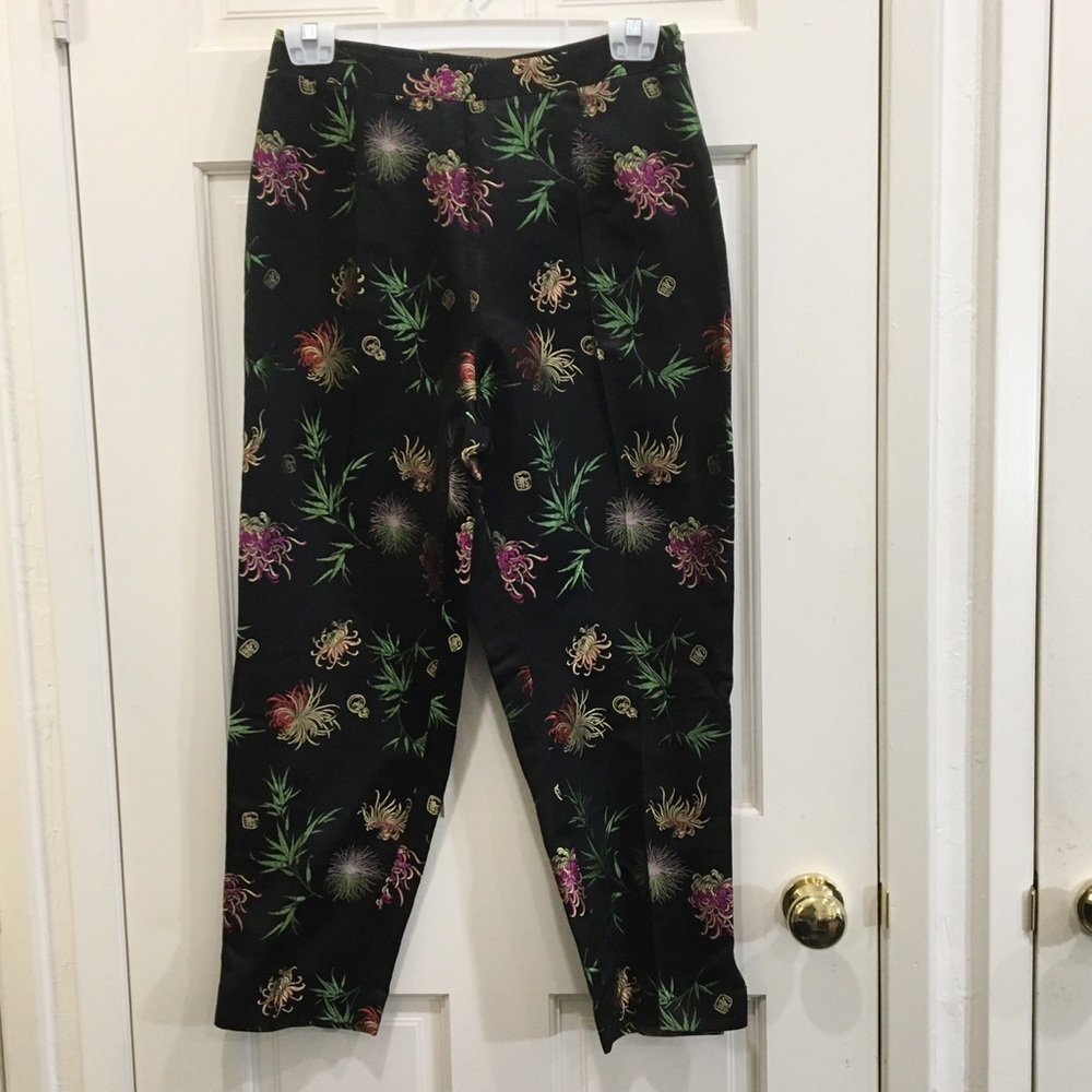 Linda Bertozzi black silk with Oriental pattern pants